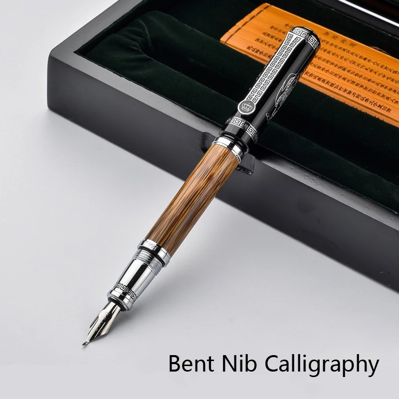 Duke Natural Bamboo Barrel Confucius Embossed Bent Calligraphy Nib 1.2mm Fountain Pen Professional Stationery Writing Pen Gift