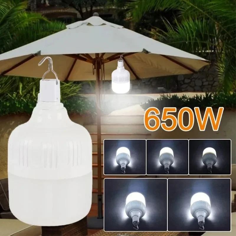 650W Portable Lantern Bulb Camping Light USB Rechargeable LED 5 Lighting Modes High Power Tent Light Outdoor Emergency