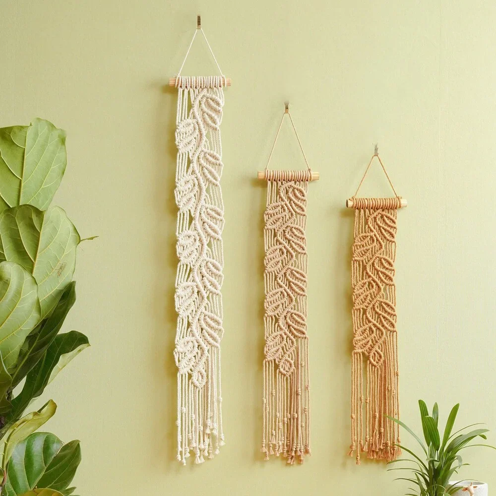 Arazzo Da Parete In Macramè Bohémien - Foglia Arte, Cotone Intrecciato A Mano, 120x75 Cm, Decorazione Per Camera - Foto 3