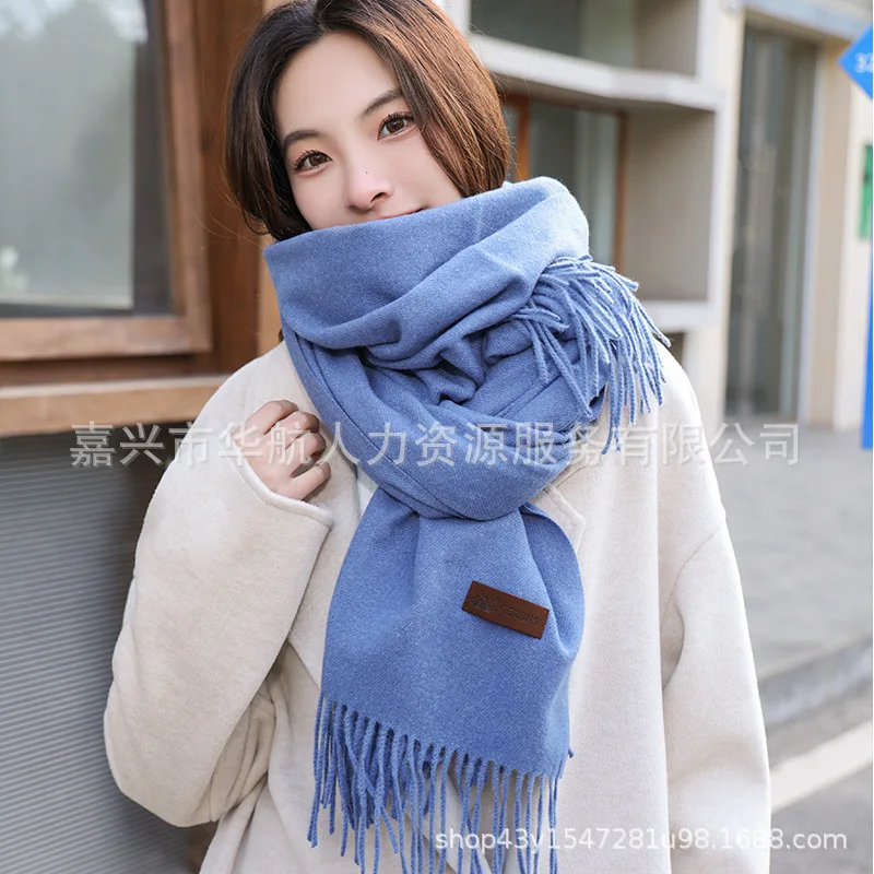 Gorunshi Thickened Long Pure Color Women's Scarf Winter Warm Tassel Shawl Two-in-One Autumn Winter Fashion Accessories - Image 4