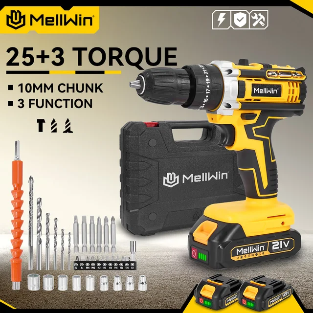 MELLWIN 25 + 3 couple sans fil perceuse à percussion électrique ensemble polyvalent tournevis électrique ensembles d'outils pour Makita 18V batterie broche 1