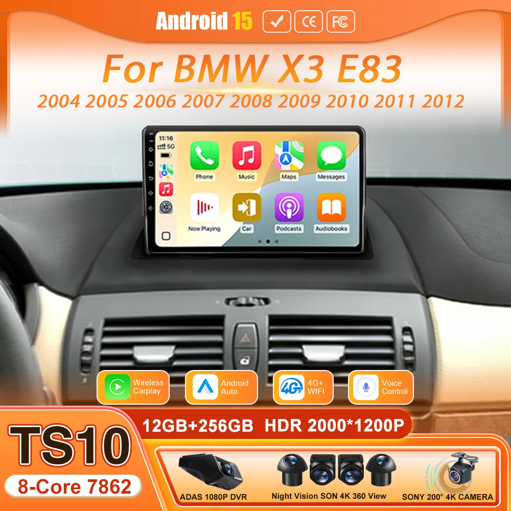 Android para BMW X3 E83 2004 - 2012 reproductor Multimedia de coche inalámbrico Carplay unidad principal automática Radio vídeo estéreo navegación GPS Wifi 1