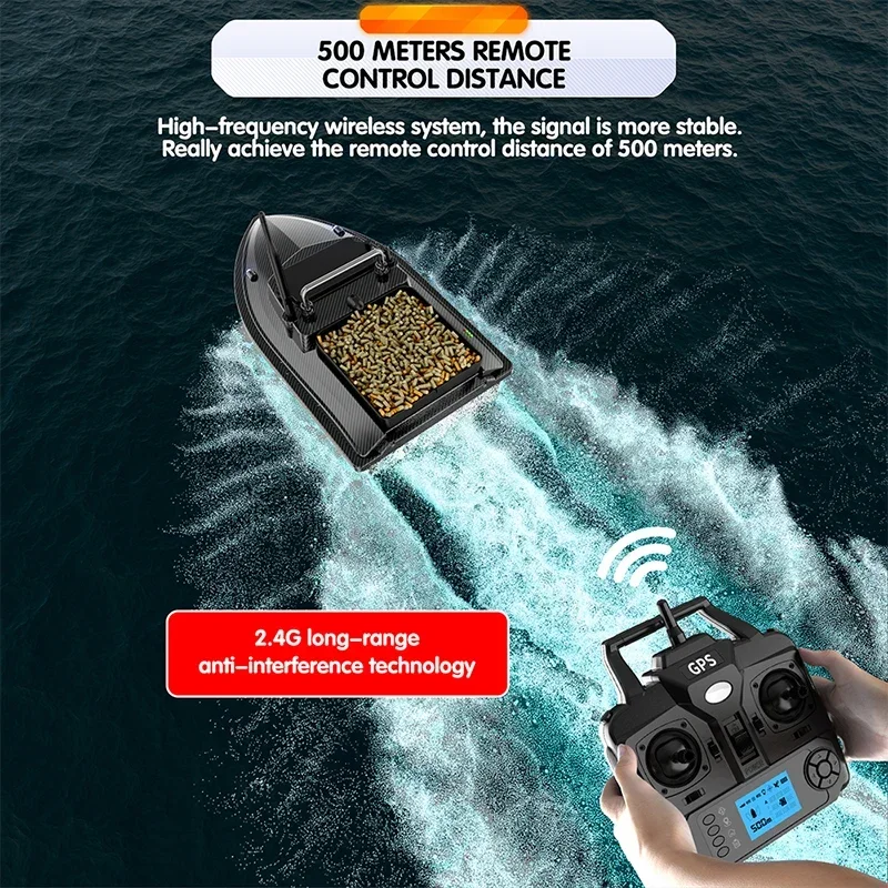 V060 GPS Bait Boat Carbon fiber color 160 Positioning Points Load 2KG Auto Return Auto Nesting Remote Control Fishing Boat Sonar