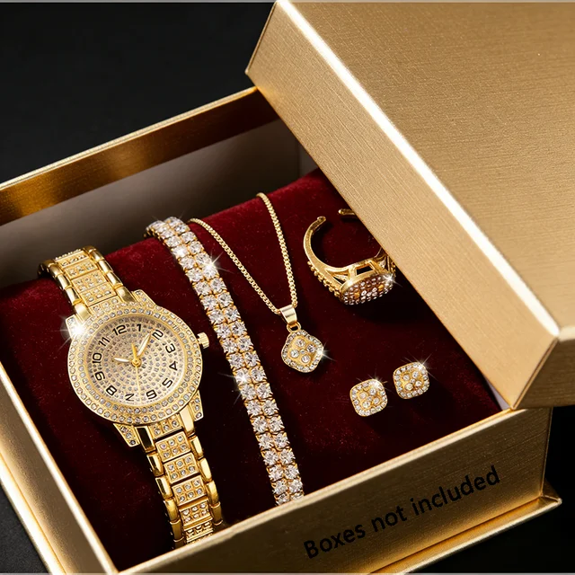 Luxury Women Gold Watch Fashion Ladies Quartz Diamond Wristwatch Elegant Female Bracelet Watches Set Reloj Mujer 1