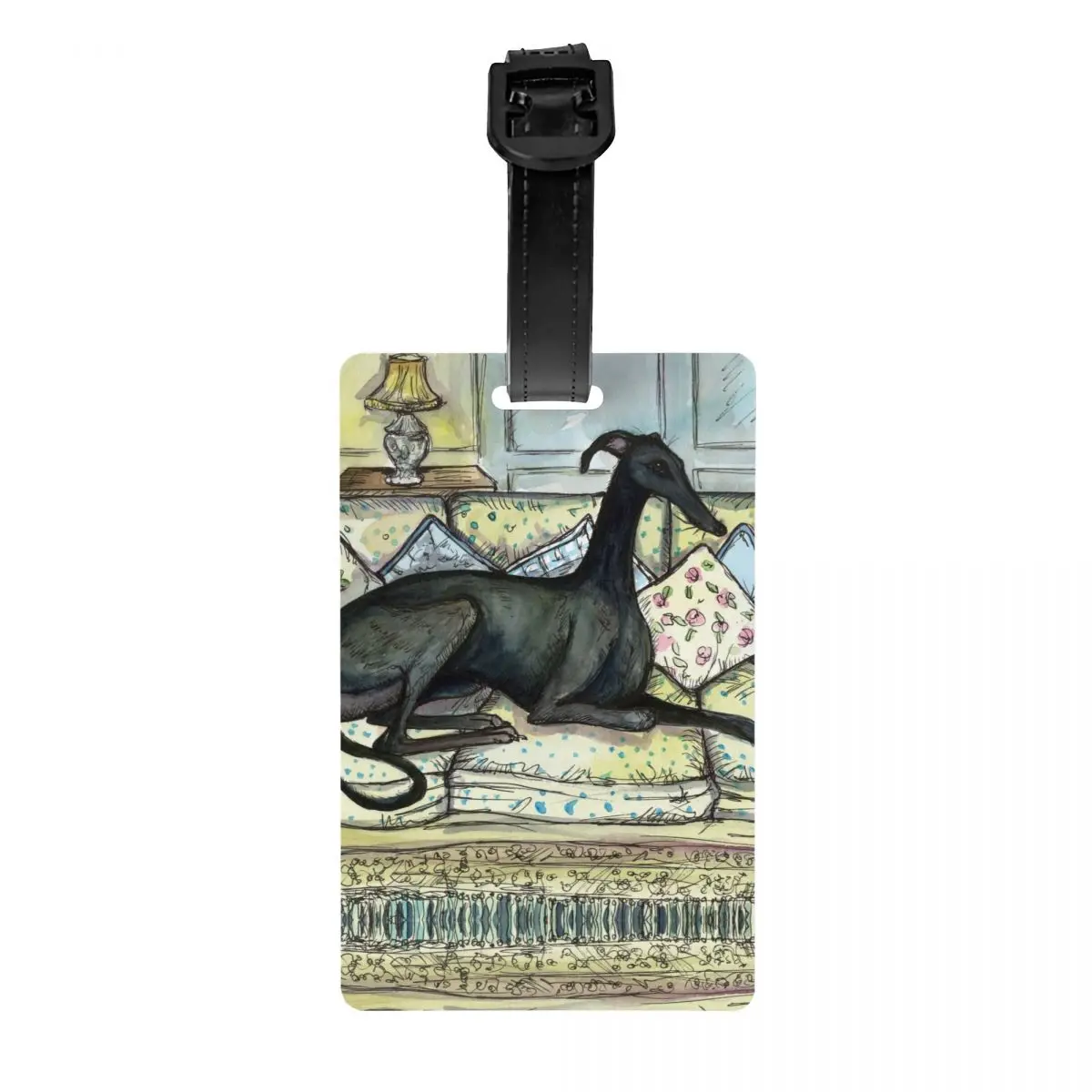 CustomCartoonGreyhoundSighthoundDogLuggageTagWithNameCard
