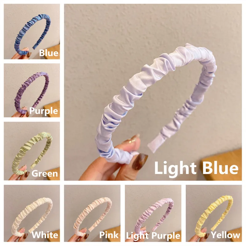 

Macaroon 8 Colors Pleated Ins Style Solid Color For Girls The Face Satin Face Elegant Elastic Individuality Sweet Hair Hoop