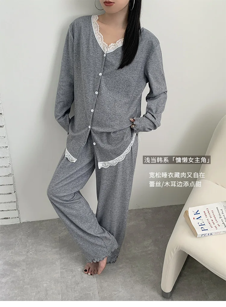 Koreanische Frauen Pyjama Neue Lounge Langarm Top Hose Zwei Stück Set Herbst Winter Nachtwäsche Weibliche Hause Tragen Conjuntos de pijama – Detail 11