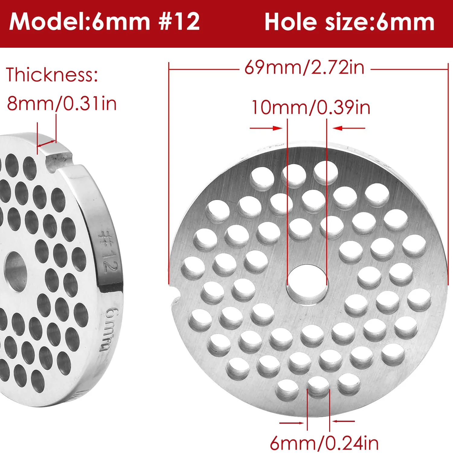 Meat Grinder Accessories Stainless Steel Blades Grinder Plate Discs Replacement for #12 Grinders #12