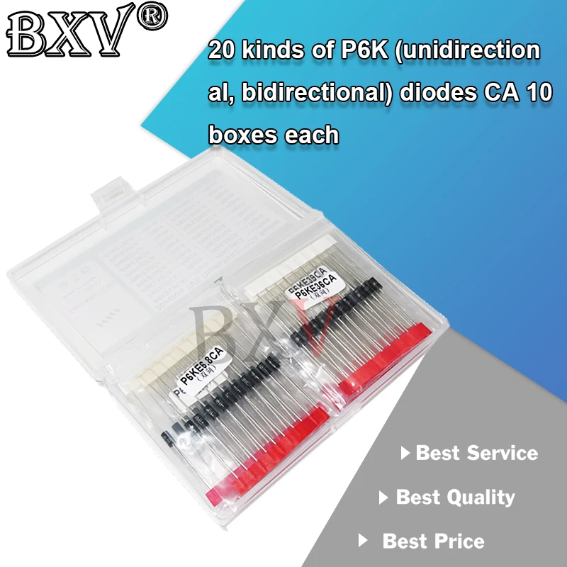 20 Valori 200 Pz/Set Diodo P6Ke6.8A/Ca Kit Transistor Tvs 12/15/18/20/22/24/27/30/33/36/39/51/68/75/150/200/300/400/440/A/Ca