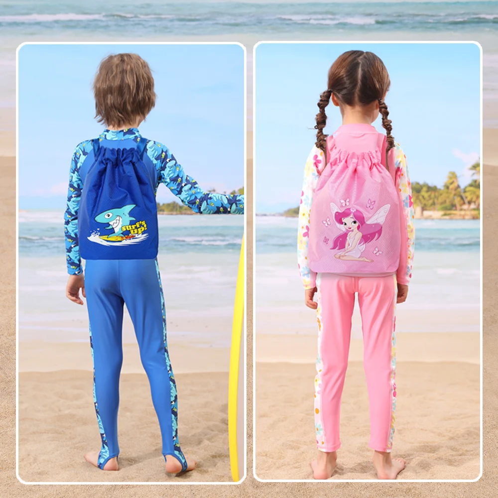 Sac à Cordon étanche Enfant - Séparation Sec/humide - Pour Piscine, Sport, Plage - 42x28x10cm - Jaune, Vert, Bleu