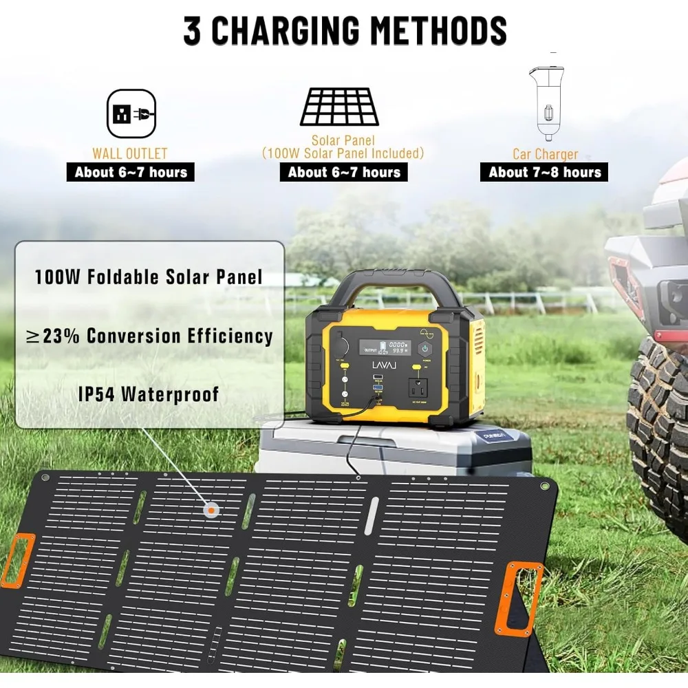 300W Portable Solar Power Station Equipped with 100W Foldable Solar Panels and 120V/300W AC Power Sockets 3