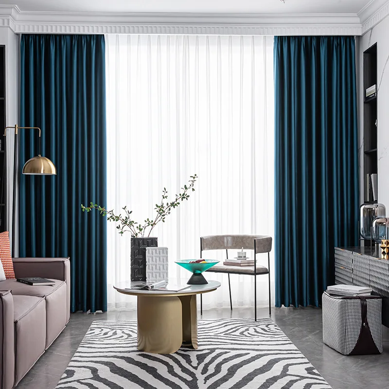 100% Full Blackout Curtains Custom Made Thermal Insulation Reduce Noise Solid Color Jacquard Bedroom Living Room Curtains 2
