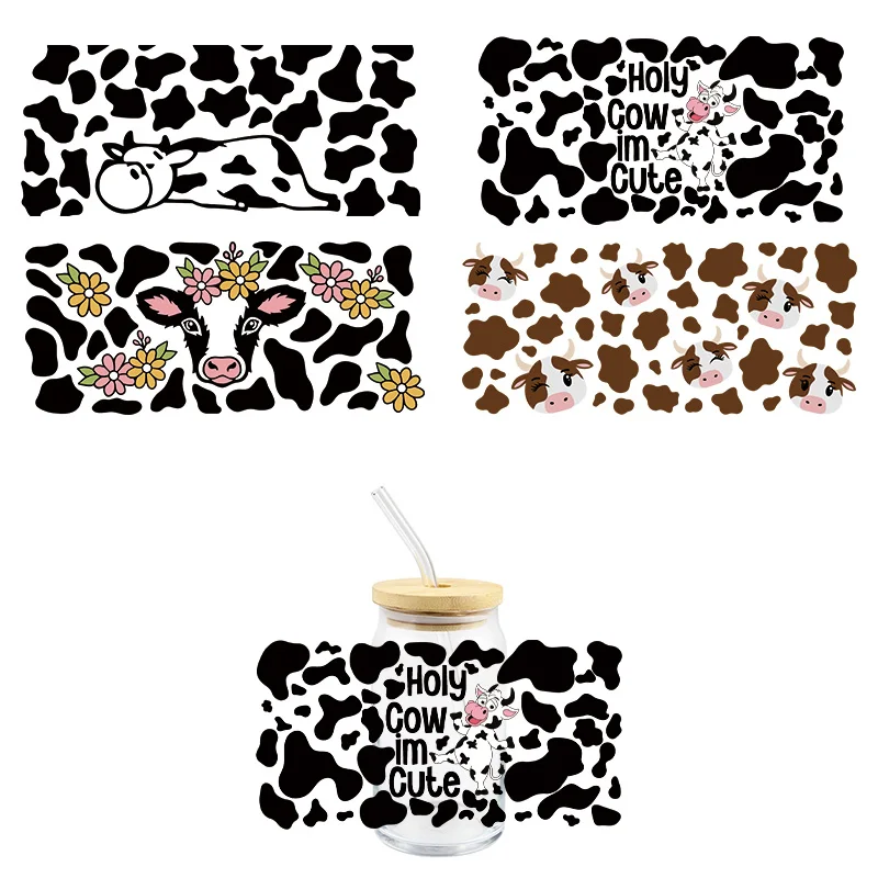3D Stickers 3D Wall Stickers UV DTF Wrap Transfer Cute Cow UV DTF Wrap Transfer Stickers Black Spots Design DIY Wrap For Glasses Cups Bottles Waterproof Decal