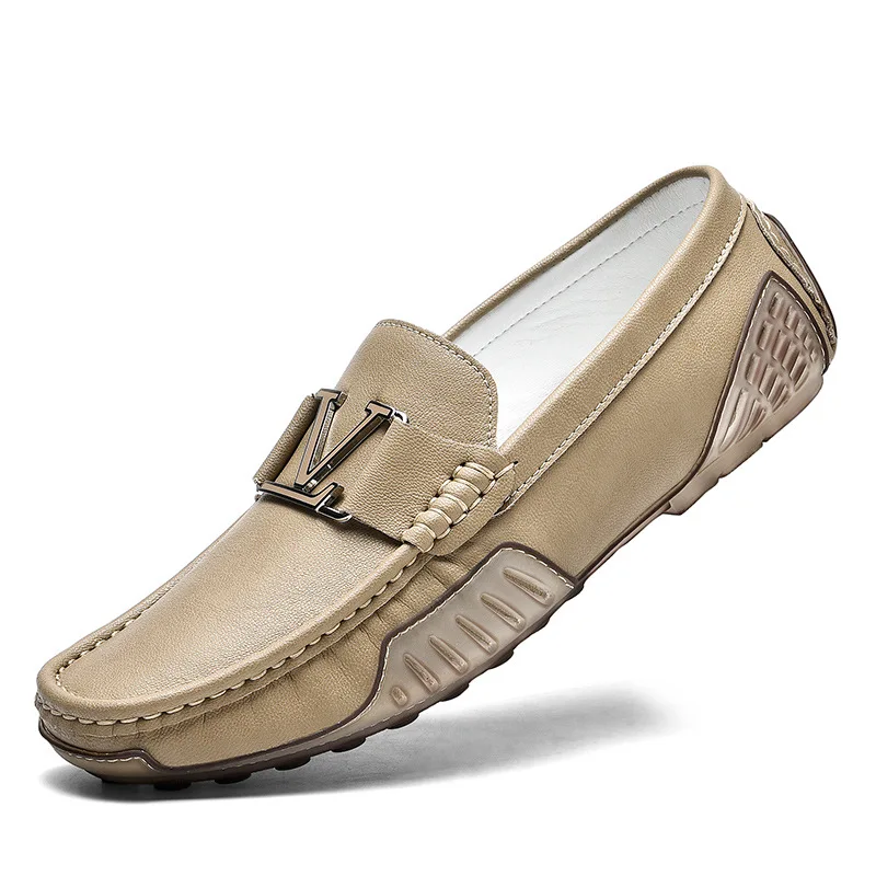 Men's Casual Leather Shoes Cowhide Loafers Soft Luxury Pea Shoes Green Genuine Leather Men's Flats Driving leather shoes men loafers
