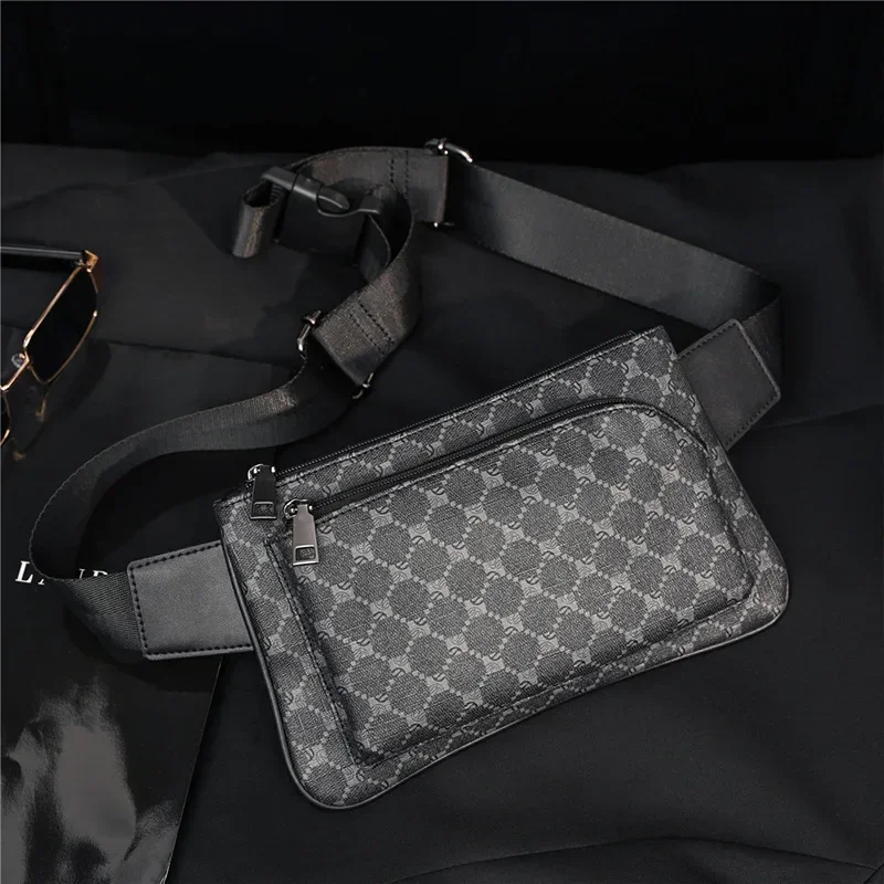 

Luxury Plaid Men's Chest Bag Casual Leather Waist Phone Pack Travel Waist Bag Fashion Chest Pack Male Shoulder Crossbody Bag