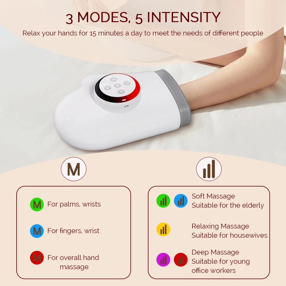 Electric Hand Massager Air Pressure Kneading Wrist Massager Airbag Finger Massage Glove Hot Compress Acupoint Finger masajeador