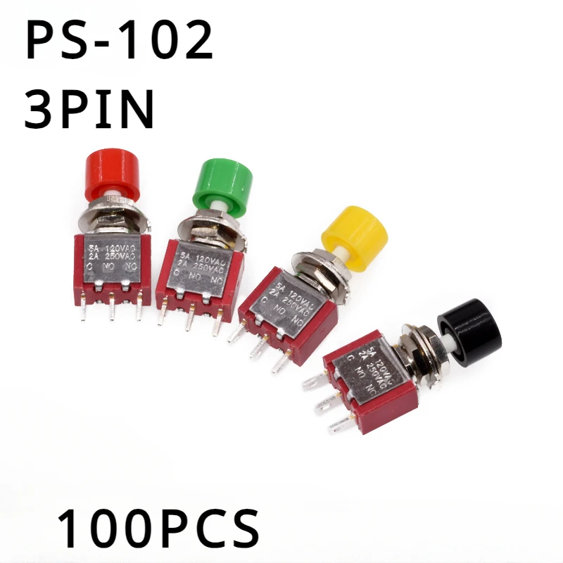 

100PCS PS-102 3Pin C-NO-NC 6MM Mini Momentary Automatic Return Push Button Switch ON-(ON) 2A 250VAC/5A 120VAC