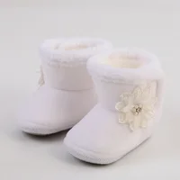 Autumn Winter Baby Shoes Sweet Flower Flat Boots Girl Fashion Princess Style Plush Warm Boot Soft Bottom Anti-Slip First Walkers 5