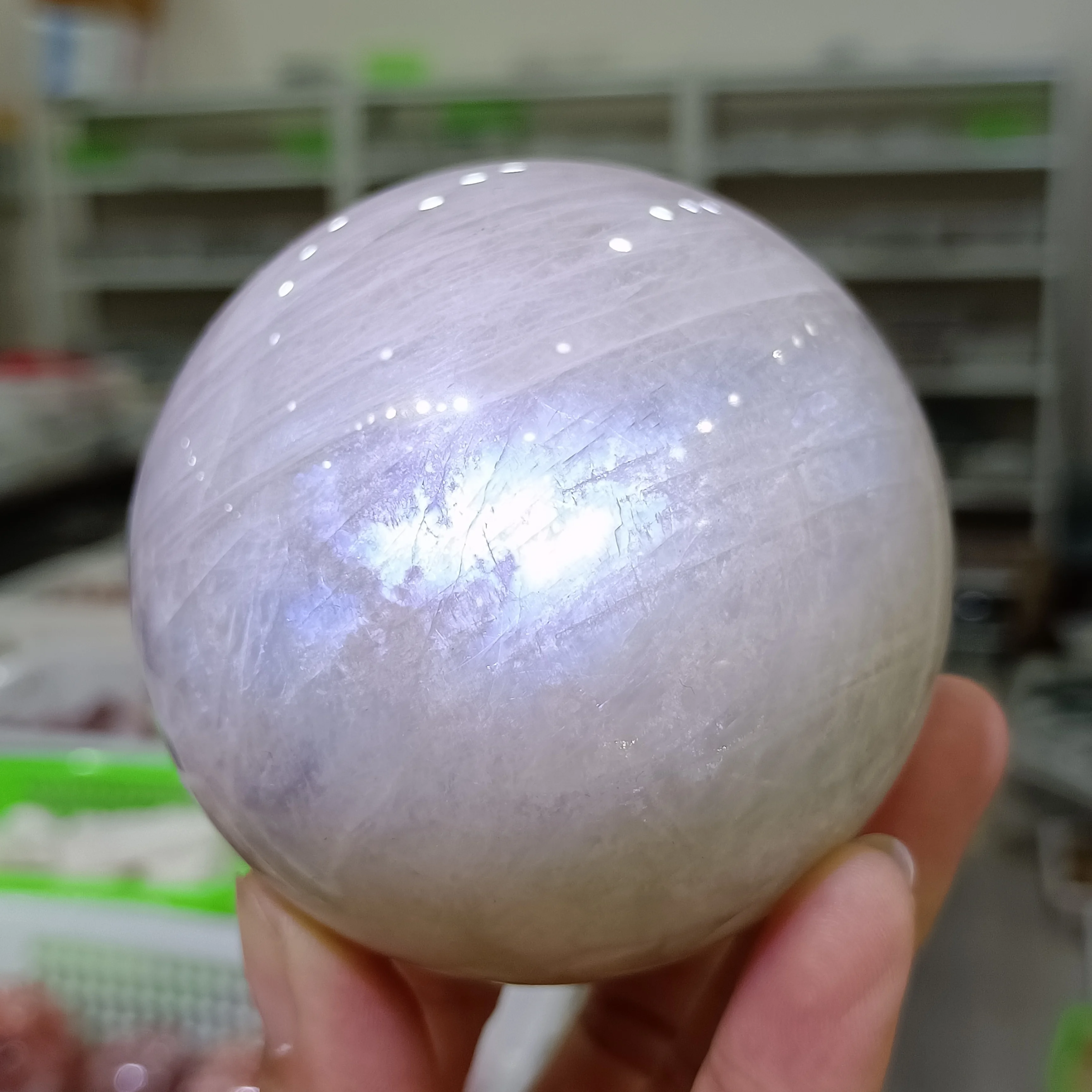 

Magical Tall Quality Natural White Moonball, Quartz Crystal Mineral Energy Healing Ball,Psychotherapy Gem Home Office Decorate