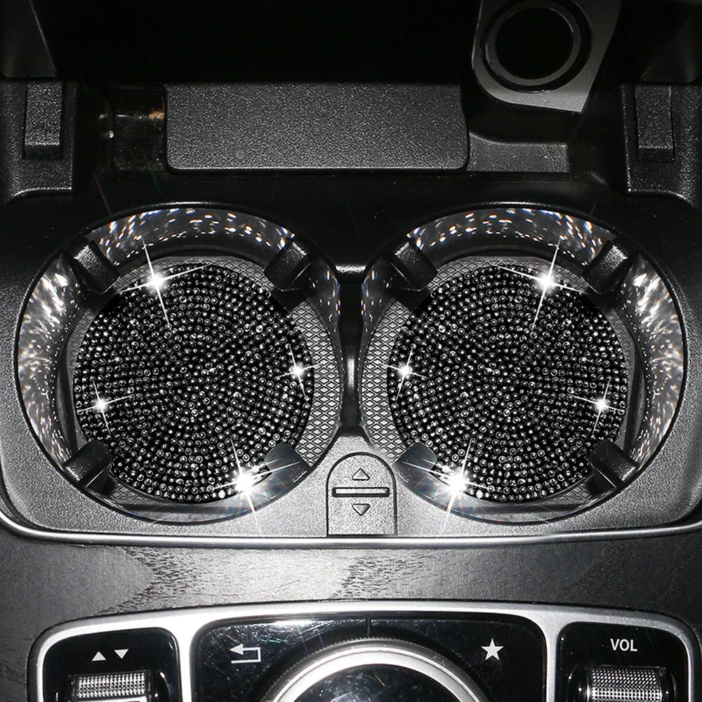 Car Coaster Pads 2PCS Car Coaster Water Cup Bottle Holder Anti-slip Pad Mat Silica Gel For Car Stuff Bling Accessories For Girls Woman