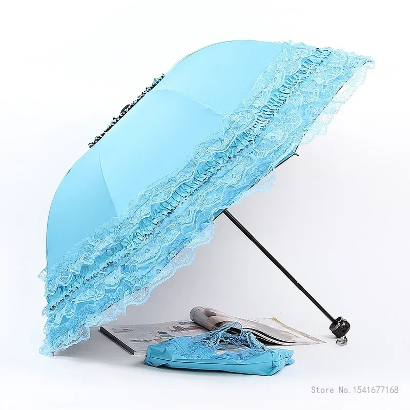Men Women Lace Sun Umbrella, Rain Gear Folding 8 Bone Reinforcement Folding Business Travel Portable UV Protection Umbrella, 1Pc