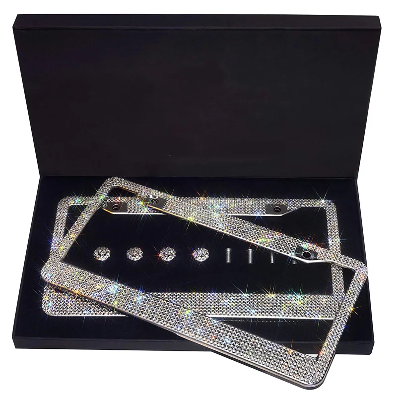 Luxury-Handcrafted-Bling-Rhinestone-Premium-Crystal-Car-License-Plate-Frame-2-Pack-with-Gift-Box-For-USA-Canada-Truck-1