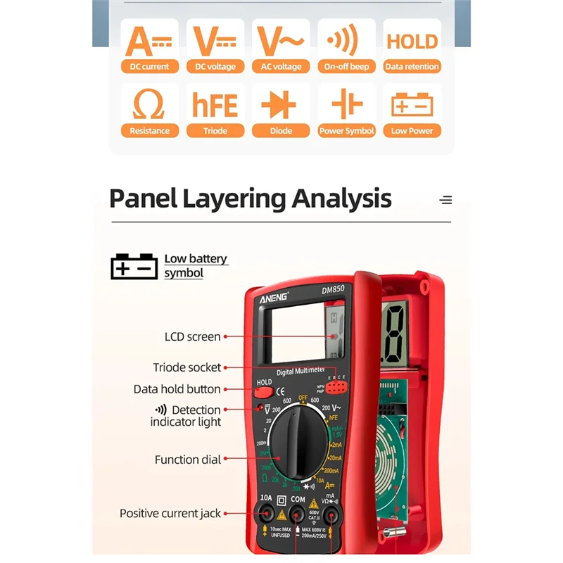 DM850 1999 카운트 디지털 멀티미터 전기 전문 자동 AC/DC 전압 테스터 디지털 멀티미터 오렌지