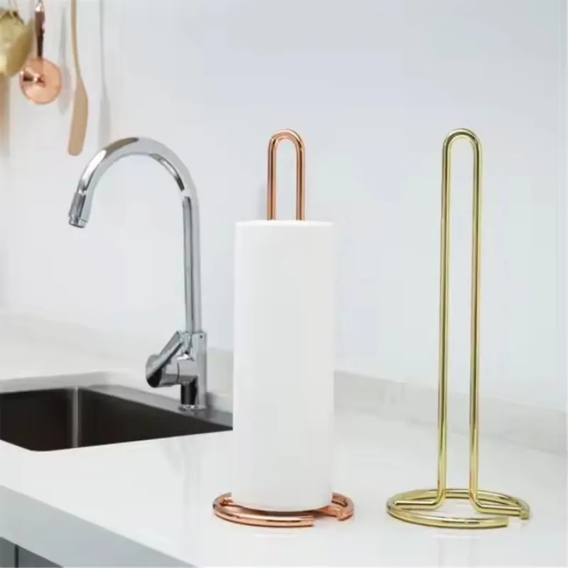 Metal Paper Towel Holder Stand Modern Minimalist Countertop Dispenser for Kitchen Dining Table Elegant Gold Rose Gold Finish