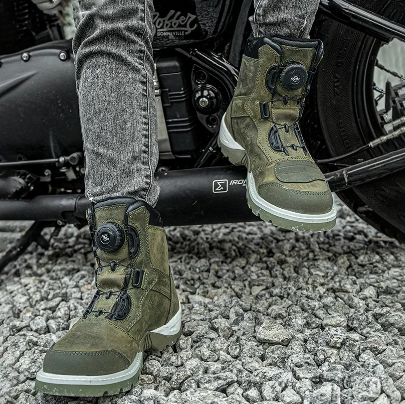 Motorcycle Boots Men Genuine Leather Waterproof Vintage Moto Casual Riding Shoe Motocross Protection Boots for Women