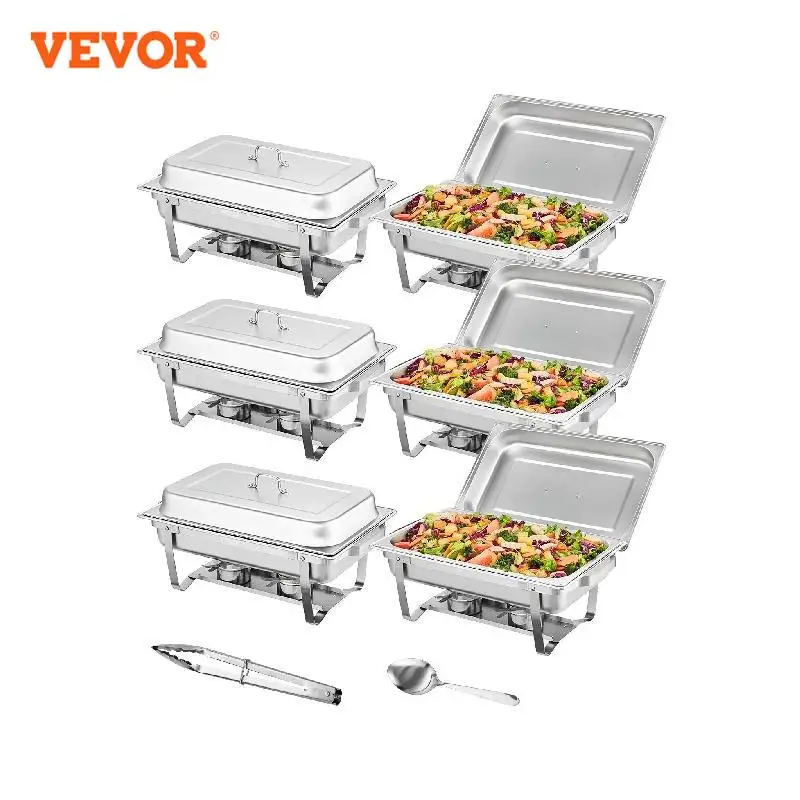 VEVOR 8QT Rectangle Chafing Dish 2/4/6 Packs w/ Full Size Pans Buffet Catering Warmer Server Folding Stand Fuel Holder Tray 1