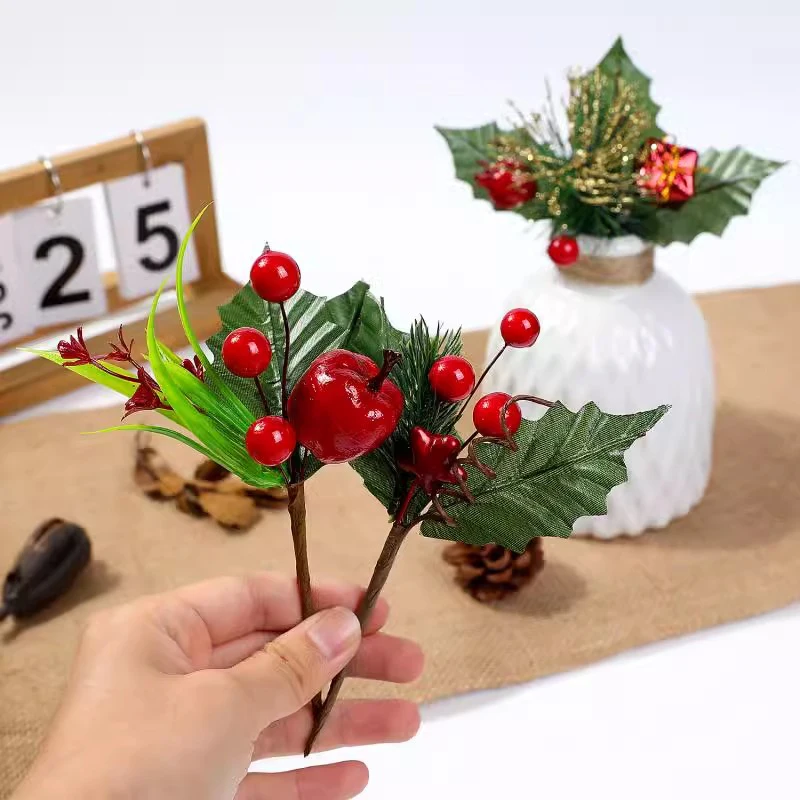 Fleurs artificielles rouges de Noël, pommes de pin, branches, sapin de Noël, décorations de Noël, décoration intérieure, ornements du Nouvel An 2025, cadeaux_voghion.com