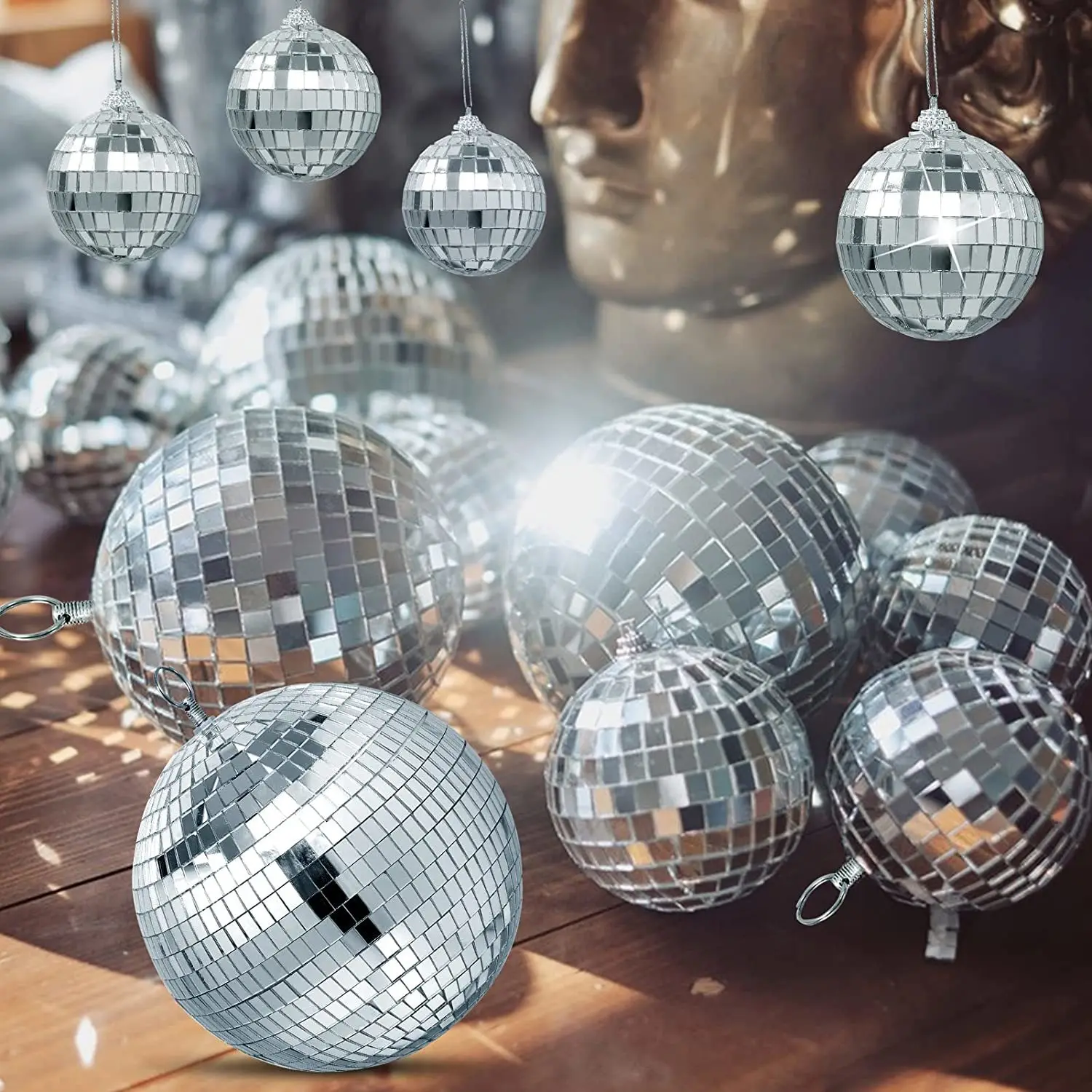 

OurWarm 6pcs Mirror Disco Ball Xmas Tree Cake Hanging Topper Party Dance Music Bar Holiday Wedding Birthday Christmas Decoration