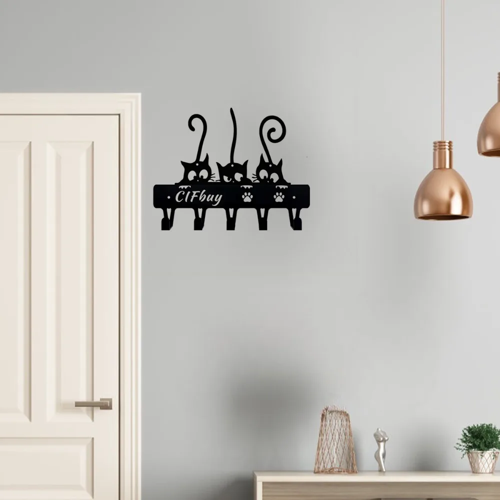 1pc Cat Wall Art Metal Decor - Stylish Home Wall Mount with Unique Keychain & Hook, Ideal Cat Lover Gift & Decorative Accessory 6