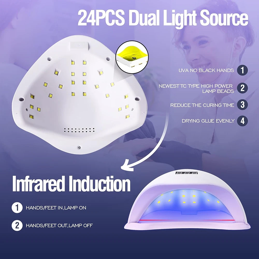 YIKOOLIN SUN5 48W Led Uv Lamp For Nails Drying With 4 Timers Automatic Sensor All Gel Professional Nail Art Tools Accessories 4
