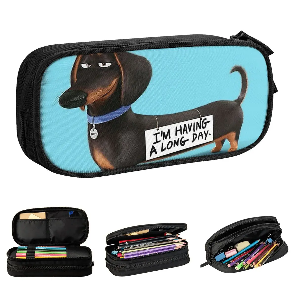 

Fun Dachshund Dog Funny Pupy Pencil Cases Pencilcases Pen Holder for Student Large Storage Bag Students School Zipper Stationery