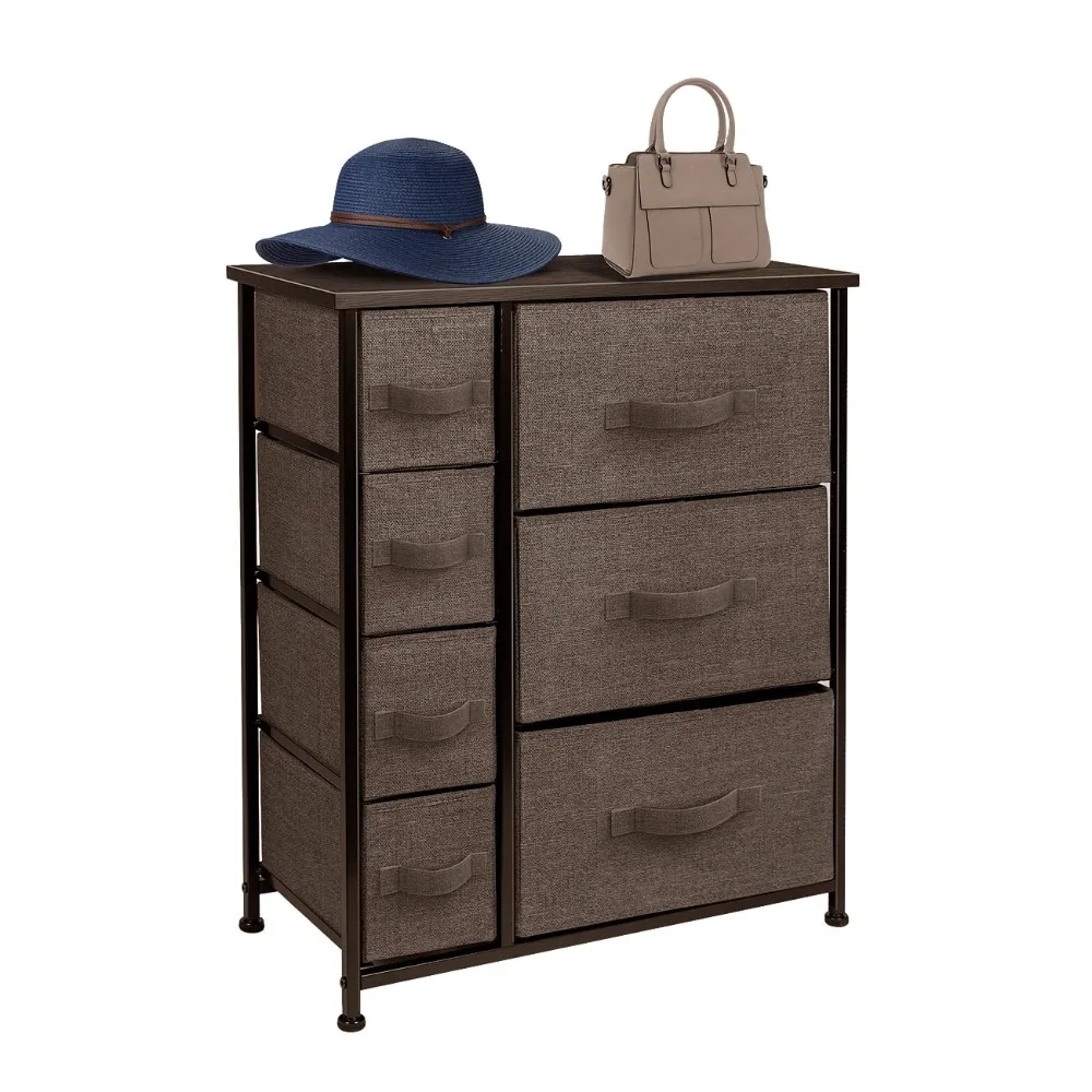 

7 Drawers Chest Dresser - Brown Storage for Bedroom, Hallway, Office, Versatile Storage Closet, Steel Frame, Wood Top