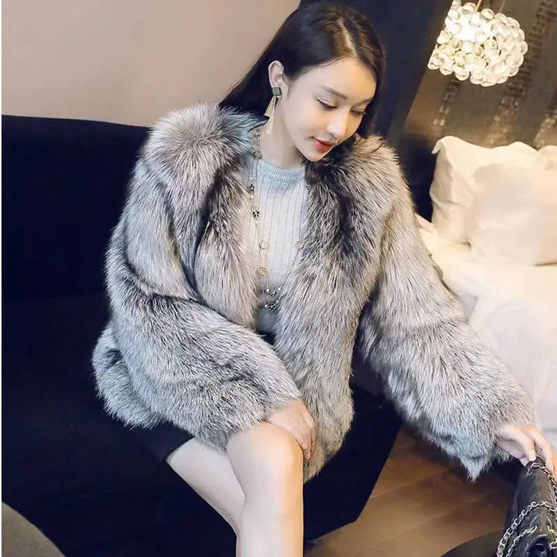 2023 New Women Short Faux Fur Coat Fashion Temperament Socialite Imitation Fox Fur Outwear Winter Thicken Thermal Slim Outcoat