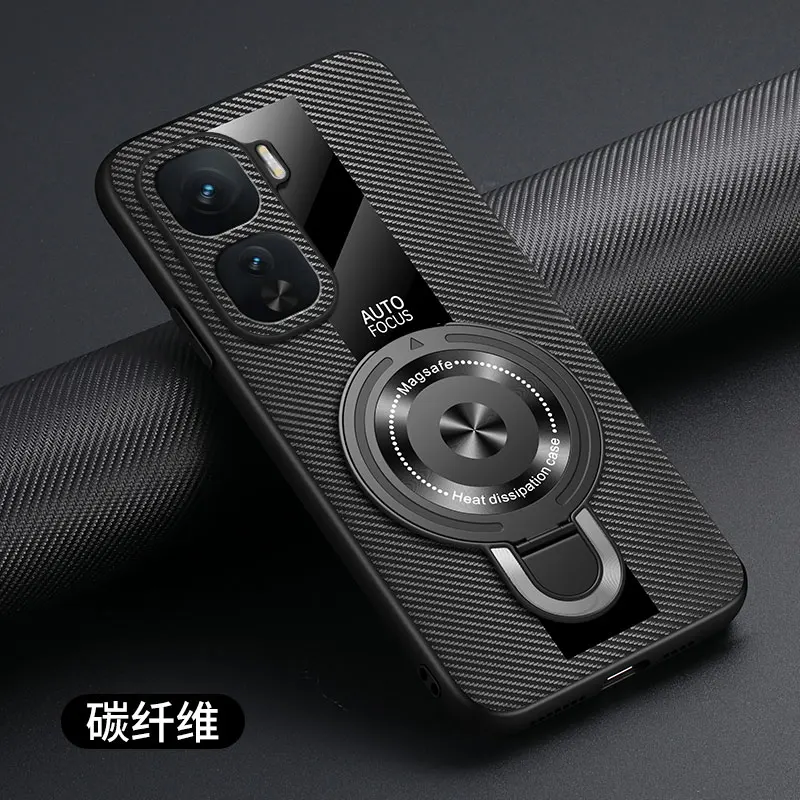 Magnetic Ring Holder Luxury Shockproof Case with Plexiglass & PU Leather