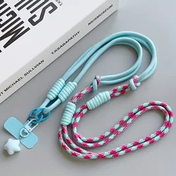 Two - Tone Crossbody Phone Lanyard with Star Charm - Anti - Theft Color - Block Accessory - Nylon / Cotton (Blue)