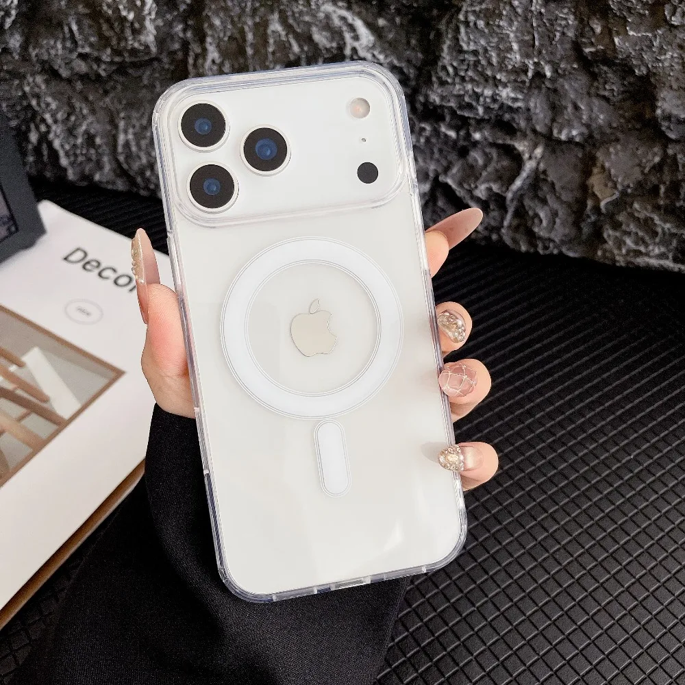 Transparent Original Magnetic Phone Case for iPhone 17 16 15 14 Plus 13 12 mini 11 Pro XS Max XR for Magsafe Acrylic Clear Cover 6