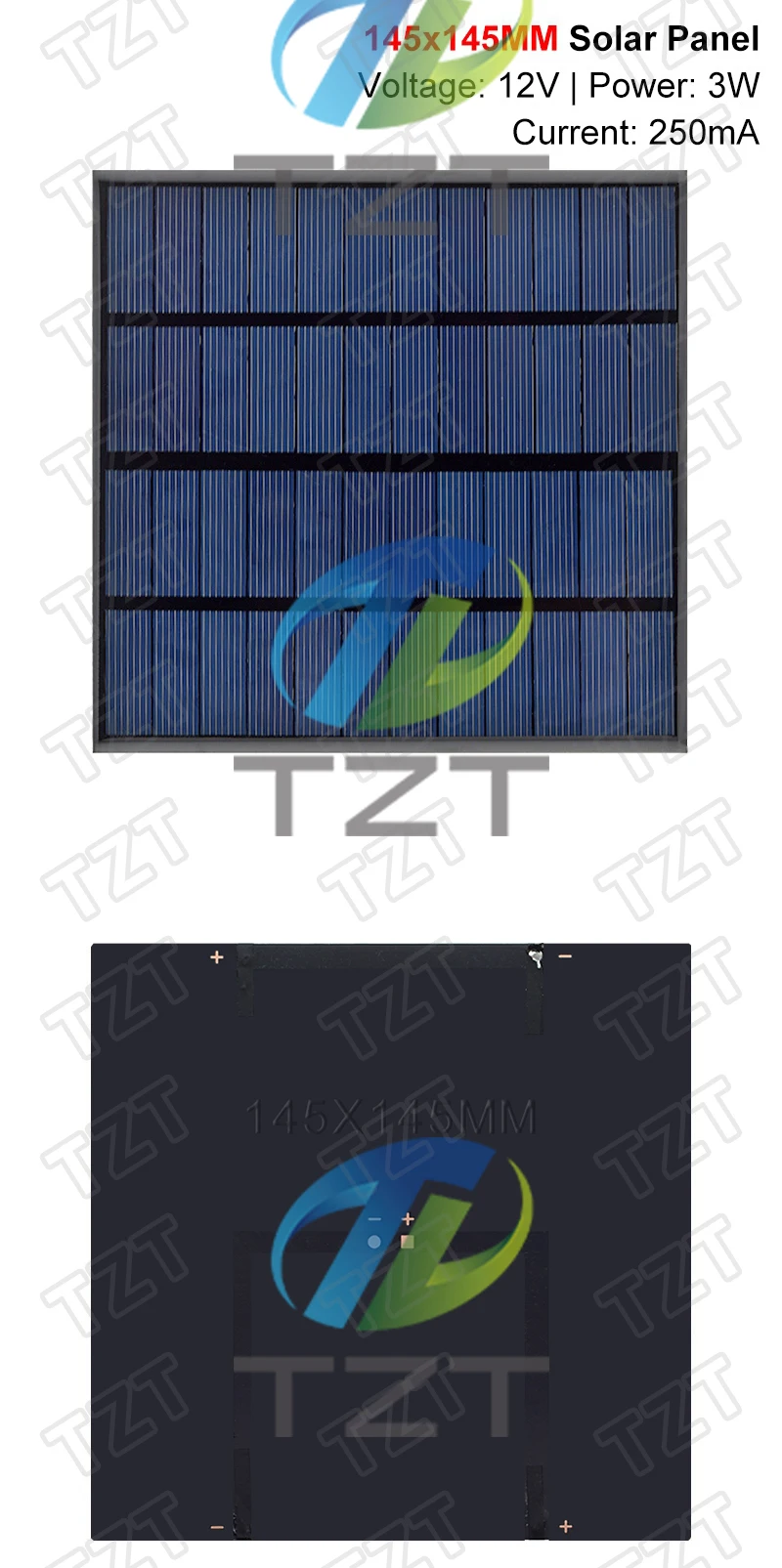 DIYTZT 1/3PCS 12V 250mA 3W Solarpanel polykristallin 145*145MM Mini Sunpower Solarsystem DIY für Batterie-Handy-Ladegerät – Detail 8