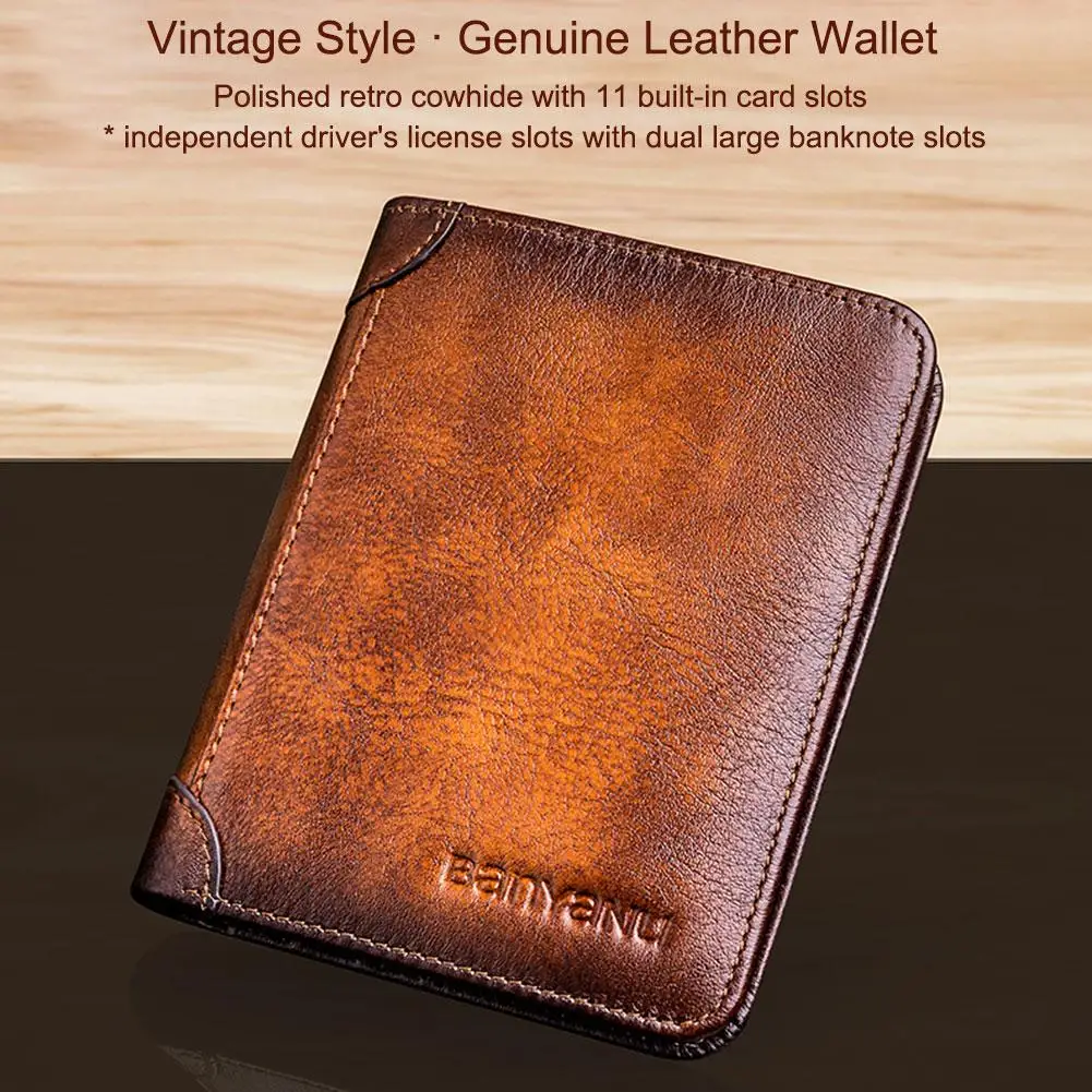 

Mens Vintage Leather RFID Blocking Trifold Wallet With ID Function Wallet Multi Out Card Holder Thin Flip Bifold Credit Hol D1D3