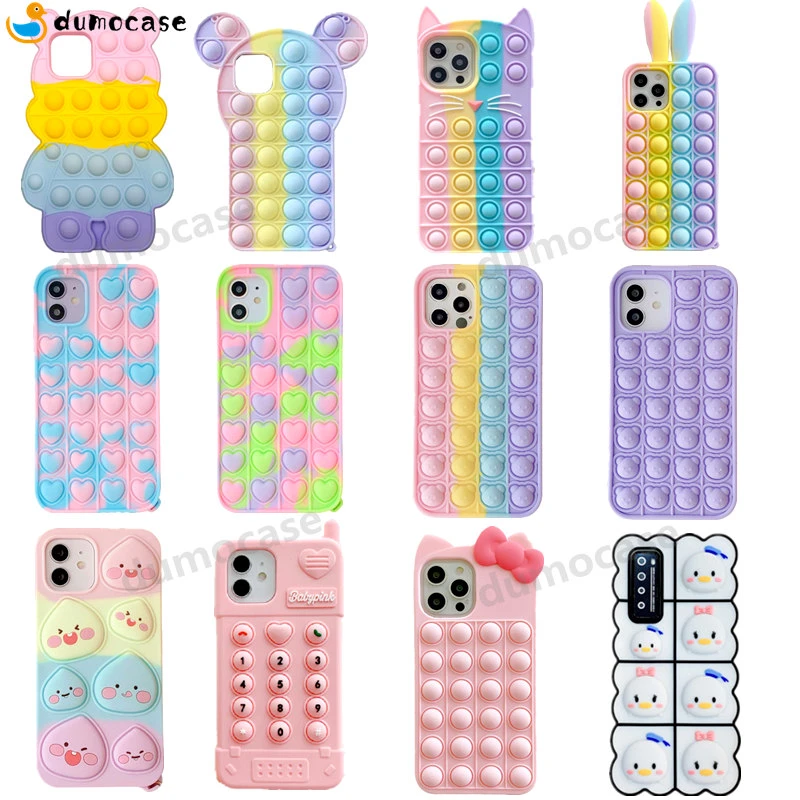 Relieve Stress Push Bubble Case for IPhone 13 12 11 Pro Max 6 7 8 Plus X Xr Xs Max Pop Fidget Toys Silicone Soft  Rainbow Fundas iphone 13 cover