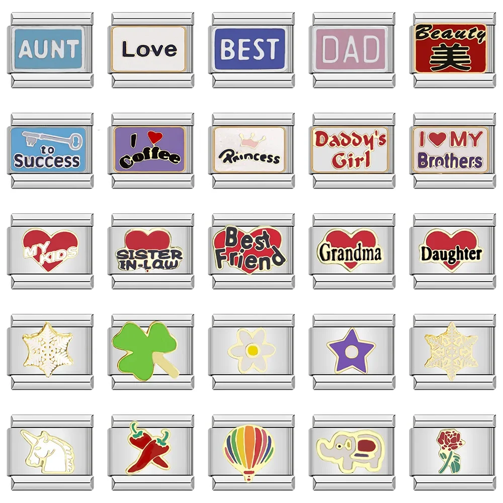 Hapiship Popular Love Unicorn Elephant Best Friend Dad Flower Charm Link Fit 9Mm Bracciale In Acciaio Inossidabile Making Jewelry Dj026