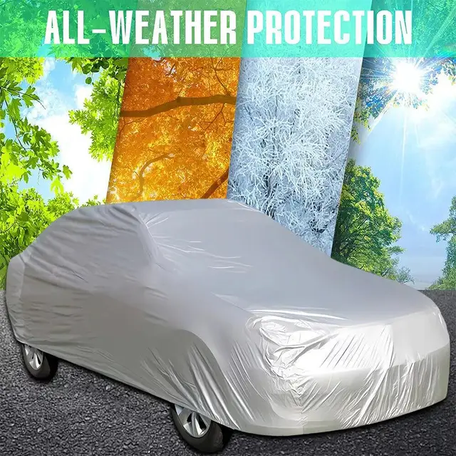Car Cover Waterproof Dustproof All-Season PE Film Coat with Aluminum Protective Sunshade Universal Fit UV Ray Reflection Vehicle