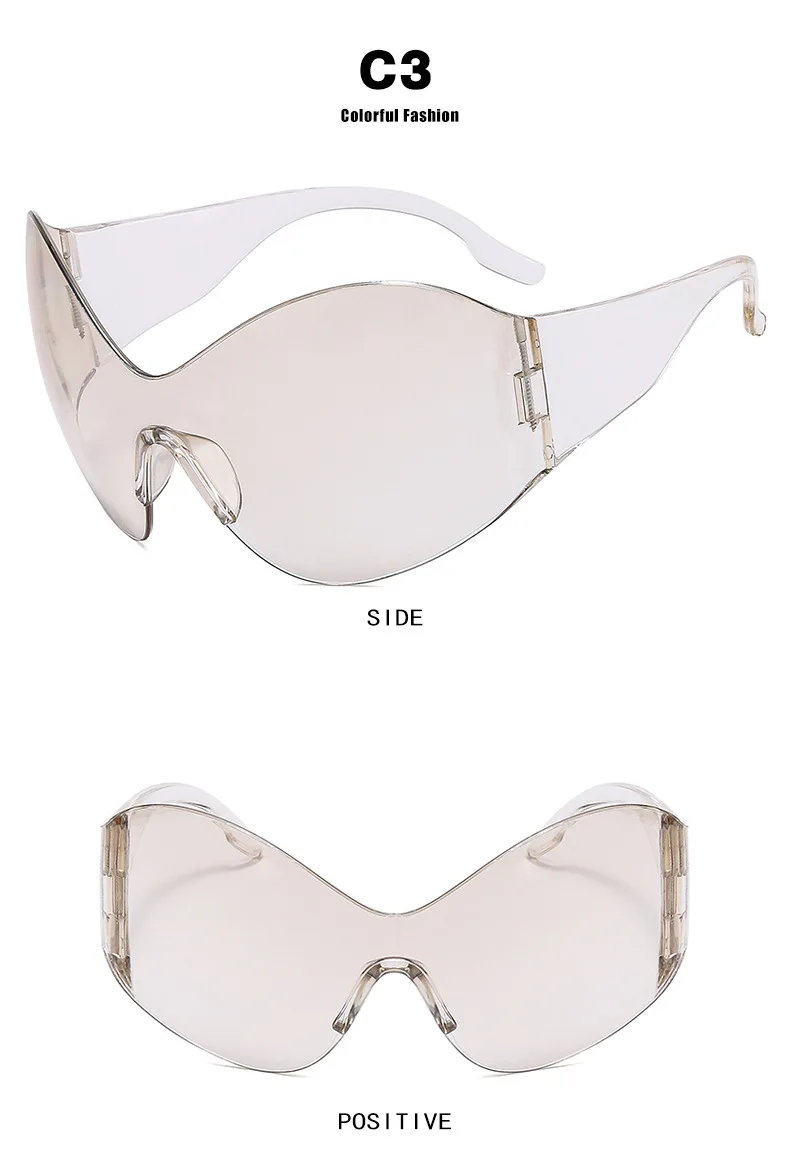 Steam Punk Randlose übergroße einteilige Damen-Sonnenbrille Markendesigner Herren Sonnenbrille Radfahren Wandern winddichte Schutzbrille UV400 – Detail 10