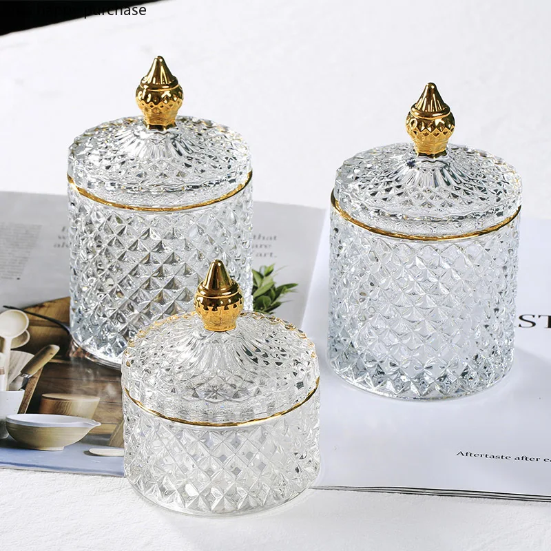 Transparent Glass Jar with Cover Storage Tank Jewelry Box Storage Boxes Cotton Swab Box Candy Jar Storage Bottles Home Organizer 2