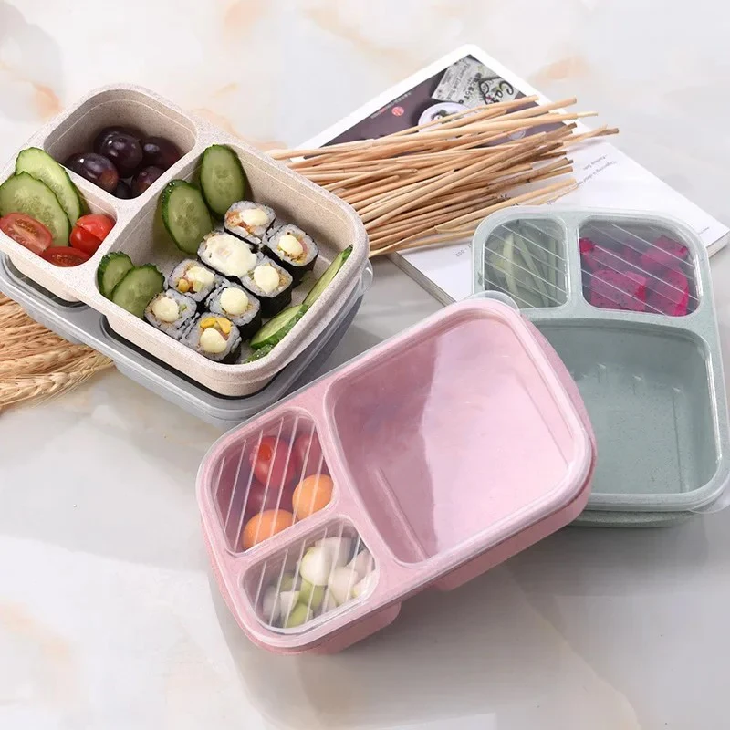 Wheat Straw Lunch Box Portable Bento Box With Compartment Picnic Bento Box Fruit Container Microwave Oven Dinnerware for Student