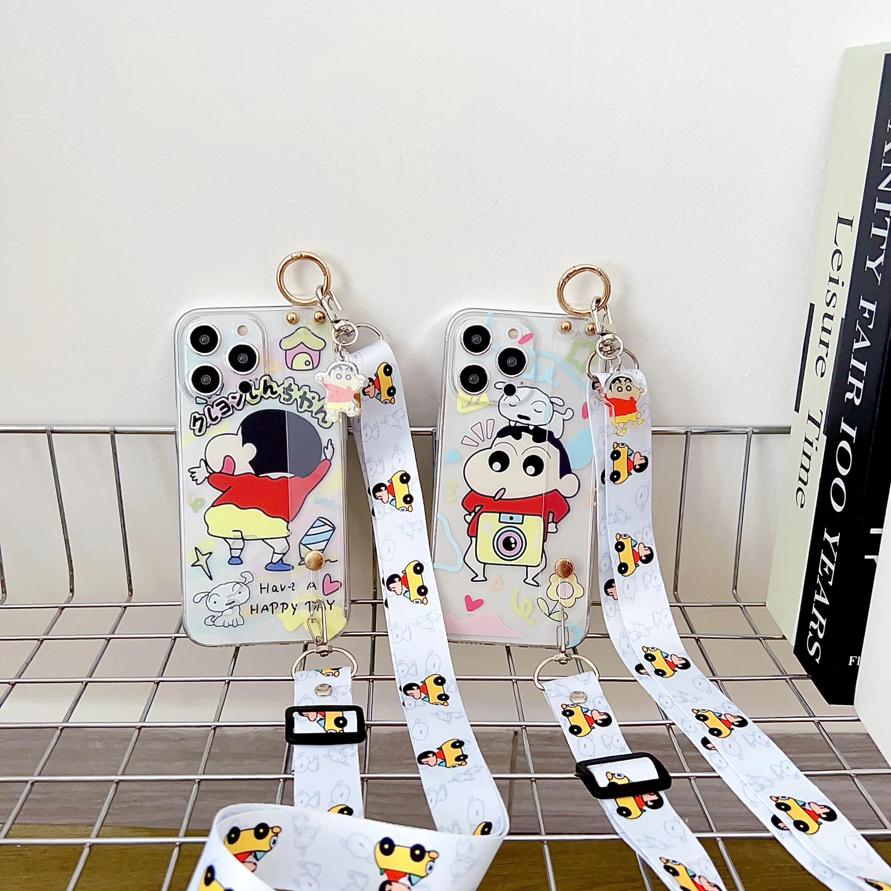 Crayon Dog Design Phone Case with Wrist Strap and Ornament