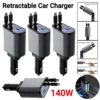 120W 4 IN 1 Retractable Car Charger USB C Cable For IPhone Huawei Samsung Fast Charge Cord Cigarette Lighter Adapter PD QC3.0 1
